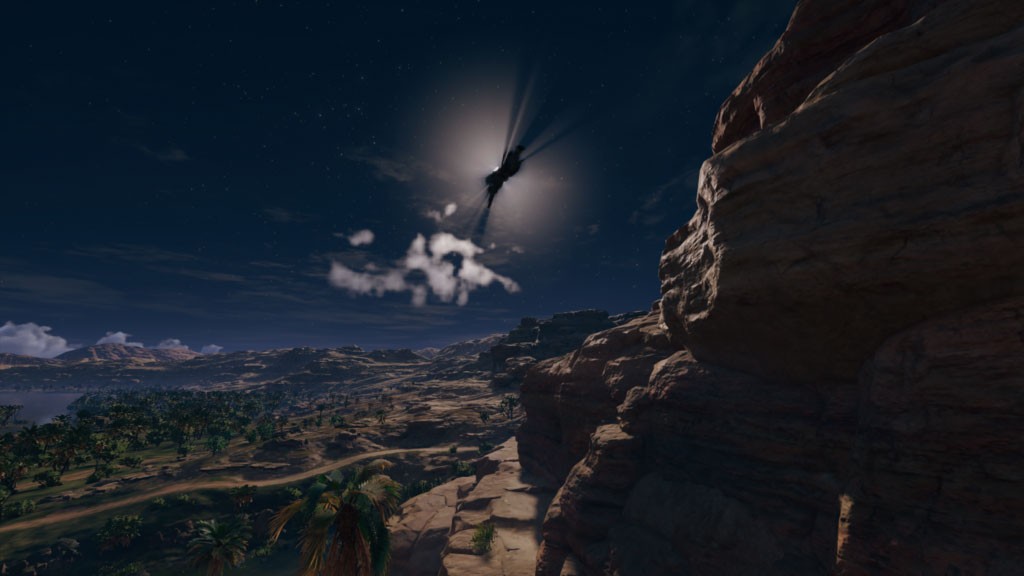 Image Description: Assassin's Creed: Origins - Bayek taking a leap of faith in the moonlight. End of Image Description.